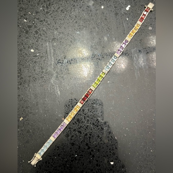 Princess Cut garnet citrine amethyst blue topaz peridot silver bracelet QVC - Picture 6 of 6